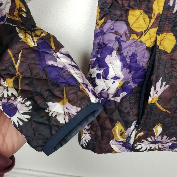 Women's Lands' End Quilted Purple Yellow Floral Leaf Zip Up Jacket Size S-4/6 - Picture 8 of 11